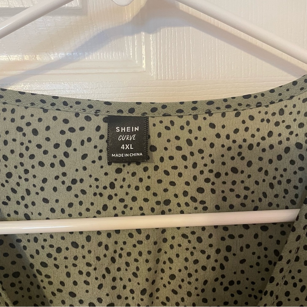 Olive Green Dotted Smocked Top - Picture 5 of 6